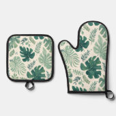 モンスタームード – トロピカルリーフ 鍋つかみ&鍋敷きセット (正面)