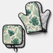 モンスタームード – トロピカルリーフ 鍋つかみ&鍋敷きセット (正面/裏面)