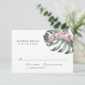 モンスターラトロピカルウェディングRSVPでピンクの蘭 出欠カード (スタンド正面)