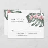 モンスターラトロピカルウェディングRSVPでピンクの蘭 出欠カード (正面/裏面)