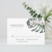 モンスターラトロピカルウェディングRSVPで白い蘭 出欠カード (スタンド正面)