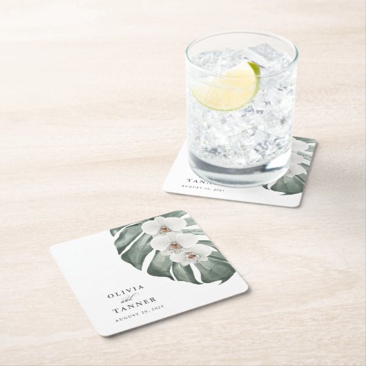 モンスターラトロピカルズの白い結婚蘭 スクエアペーパーコースター (インサイチュ)