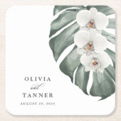 モンスターラトロピカルズの白い結婚蘭 スクエアペーパーコースター (正面)