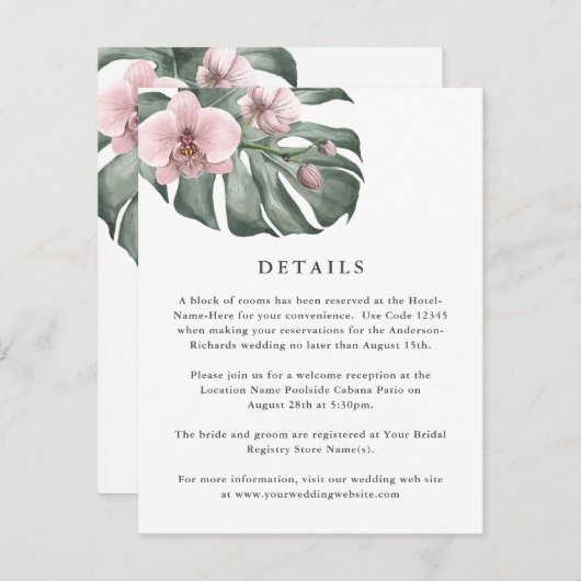 モンスターラトロピカルズ結婚詳細のピンクの蘭 エンクロージャーカード (正面/裏面)