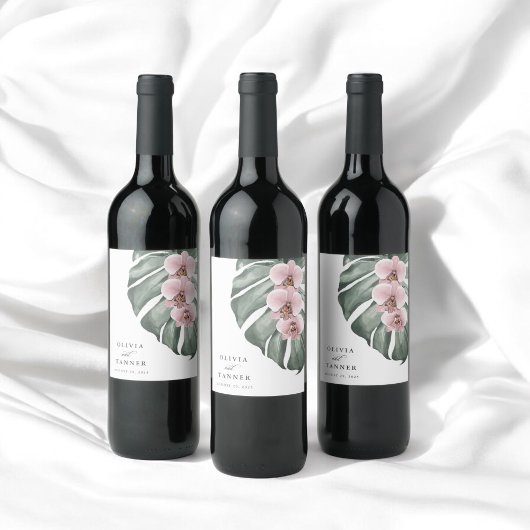 モンスターラトロピカルパラダイス結婚ズのピンクの蘭 ワインラベル