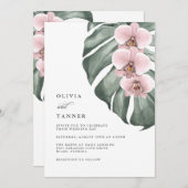 モンスターラトロピカルパラダイス結婚ズのピンクの蘭 招待状 (正面/裏面)