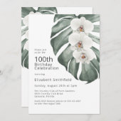 モンスターラトロピカル100誕生日の白い蘭 招待状 (正面/裏面)