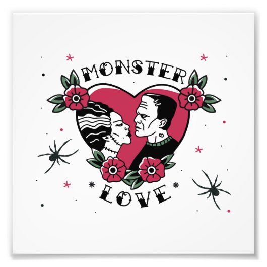 モンスターラブブブブライドのフランケンシュタインヴィンテージタトゥー フォトプリント            (正面)