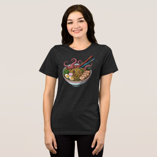 モンスターラーメン – 怖い可愛い日本のスタイル トライブレンドTシャツ (正面全面)