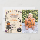 モンスター大集合!ハロウィンお誕生日写真 招待状 (正面)