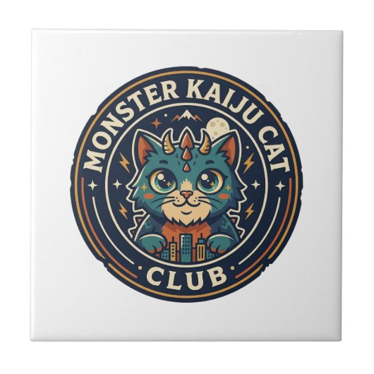 モンスター怪獣猫ネコグラフィックTシャツアート - モンスター怪獣 タイル (正面)