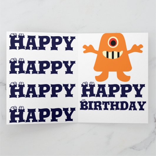 モンスター素晴らしく大きく巨大な8つx 11のハッピーバースデーカード カード (内部)