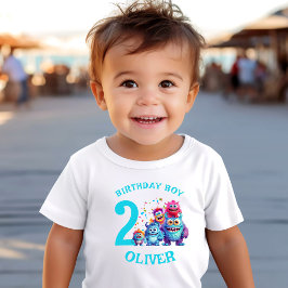 モンスター誕生日名少年カラフルかわいい トドラーTシャツ
