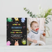 モンスター誕生日招待状オレンジ黒い写真 招待状 (スタンド正面)