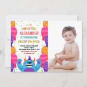 モンスター誕生日招待状カラーバルーン写真 招待状 (正面)