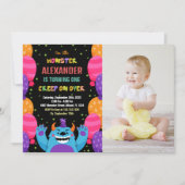 モンスター誕生日招待状カラーバルーン写真 招待状 (正面)