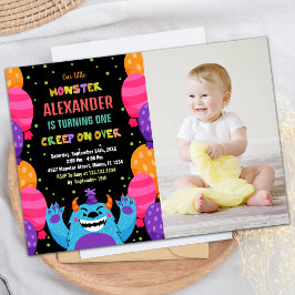 モンスター誕生日招待状カラーバルーン写真 招待状