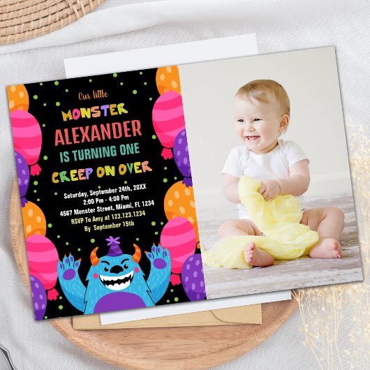 モンスター誕生日招待状カラーバルーン写真 招待状