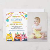 モンスター誕生日招待状カラーフラグ写真 招待状 (正面)