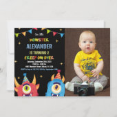モンスター誕生日招待状カラーフラグw photo 招待状 (正面)