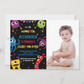 モンスター誕生日招待状カラーブラックw写真 招待状 (正面)