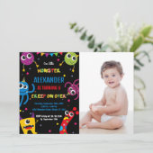 モンスター誕生日招待状カラーブラックw写真 招待状 (スタンド正面)