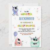 モンスター誕生日招待状グリーンオレンジスター 招待状 (正面)
