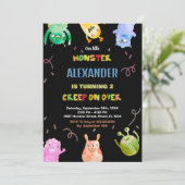 モンスター誕生日招待状グリーンオレンジブラック 招待状 (スタンド正面)