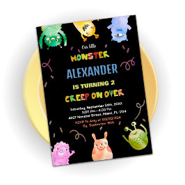 モンスター誕生日招待状グリーンオレンジブラック 招待状