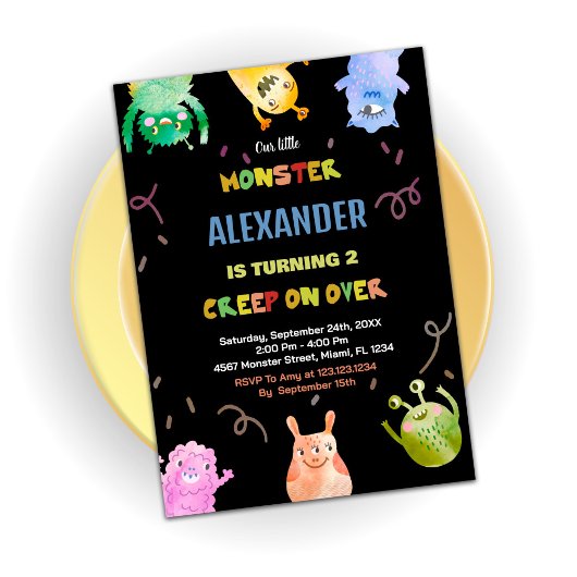 モンスター誕生日招待状グリーンオレンジブラック 招待状