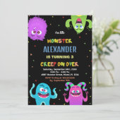 モンスター誕生日招待状グリーンブラック 招待状 (スタンド正面)