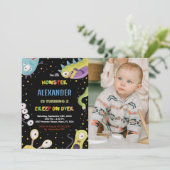 モンスター誕生日招待状グリーンブラックw写真 招待状 (スタンド正面)