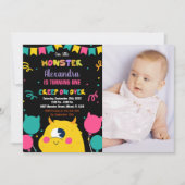 モンスター誕生日招待状バルーンのフラグ写真 招待状 (正面)