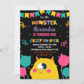 モンスター誕生日招待状バルーンのフラグ 招待状 (正面)