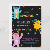 モンスター誕生日招待状ピンクパープルブラック 招待状 (正面)