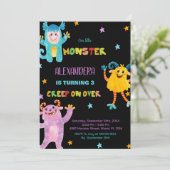 モンスター誕生日招待状ピンクパープルブラック 招待状 (スタンド正面)