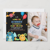 モンスター誕生日招待状ブラック（写真付） 招待状 (正面)