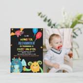 モンスター誕生日招待状ブラック（写真付） 招待状 (スタンド正面)