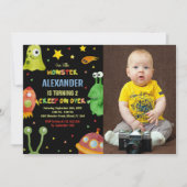 モンスター誕生日招待状ブラック（写真付） 招待状 (正面)