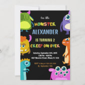 モンスター誕生日招待状ブラック 招待状 (正面)