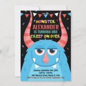 モンスター誕生日招待状ブルーブラック 招待状 (正面)