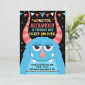 モンスター誕生日招待状ブルーブラック 招待状 (スタンド正面)