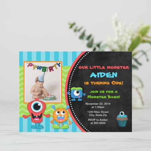 モンスター誕生日招待状ボーイ1歳の誕生日 招待状 (スタンド正面)