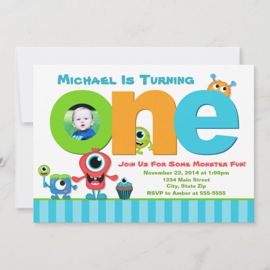 モンスター誕生日招待状モンスター1歳の誕生日 招待状 (正面)