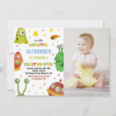 モンスター誕生日招待状白と写真 招待状 (正面)