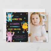 モンスター誕生日招待状紫ブラックw写真 招待状 (正面)