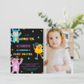 モンスター誕生日招待状紫ブラックw写真 招待状 (スタンド正面)