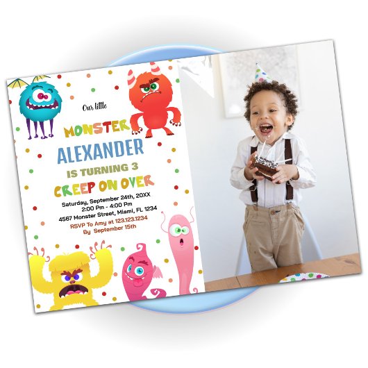 モンスター誕生日招待状赤（写真付） 招待状