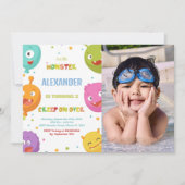 モンスター誕生日招待状風船と写真 招待状 (正面)