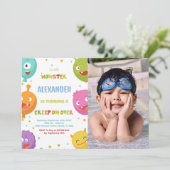モンスター誕生日招待状風船と写真 招待状 (スタンド正面)